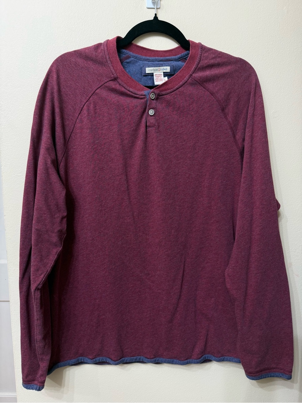 Carbon2Cobalt L Slub Knit Henley Preppy California Coastal Heathered Soft Comfy